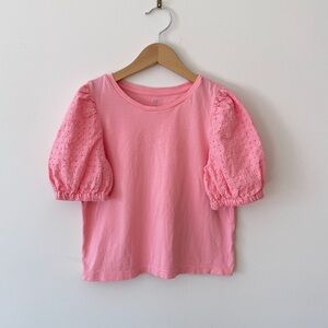 GAP EUC Bubblegum Pink Eyelet Puffed Sleeve Spring Summer BlousE